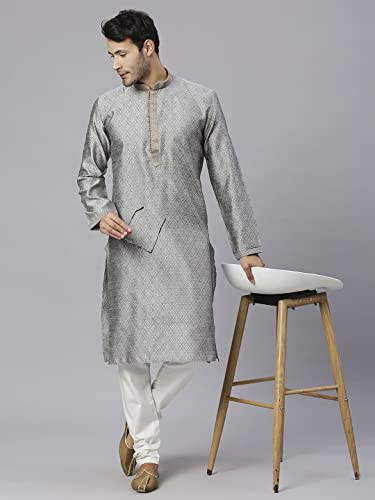 Image of Rajubhai Hargovindas Men's Jacquard Work Kurta Set