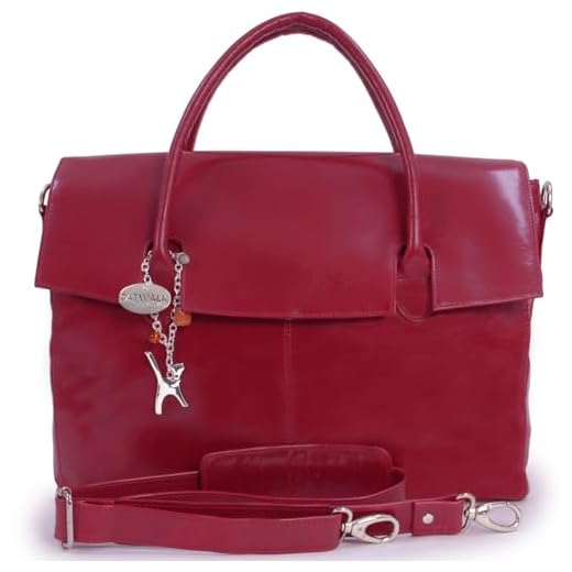 Catwalk Collection Handbags - Damen Leder Laptoptasche 17 Zoll - Arbeitstasche Extra Groß - Aktentasche mit Schultergurt - Helena - Rot
