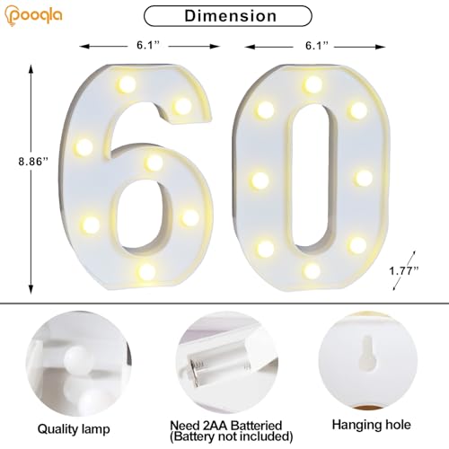 Image of Pooqla 60th Birthday Decorations for Men Women, Decorative Marquee Numbers with Remote, Light Up 60 Sign for Party Backdrop 60th Wedding Anniversary Decor, Warm White and Cool White Number 60