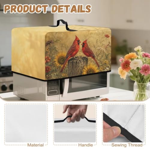 Image of Convection Oven Dust Cover, Easy to Clean, Electric Appliance Protector Smart Microwave Oven Cover for Countertop, S, 18.25 x 14.5 x 11 Inches, Cardinal Bird Sunflower