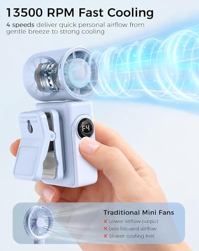 Image of Hotsales Clip-On Portable Fan for Strollers, Handheld Turbo Fan for Travel | Small But Mighty Mini Fan, Detachable 360 Rotating Clip, LED Display, Rechargeable, Summer Outings, Gifts For Women And Men