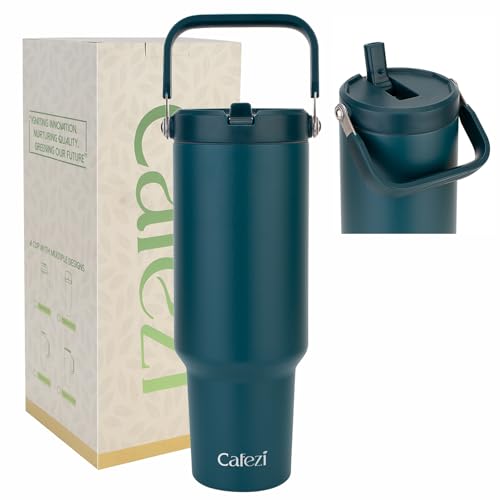 Image of 40 oz Insulated Tumbler with Top Handle and Flip Straw, Vacuum Insulated Stainless Steel Cup with Leak-Proof Lid, Sweat-Free, Fits Cup Holder, Keeps Ice Cold up to 30 Hours