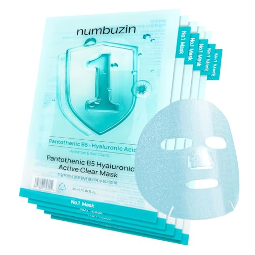 numbuzin No.1 Sheet Mask | Pantothenic B5 Hyaluronic Active Clear Mask | Calming Soothing Hydrating | Acne Prone Skin | Controls Excess Oil Reduces Redness | 5 Sheets
