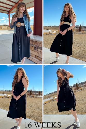 Ouges Womens Black Maternity Dress Casual Scoop Neck Maternity Clothes Pregnancy Midi Button Tank Dress Summer Sundress With Pockets 2024 thumb #1