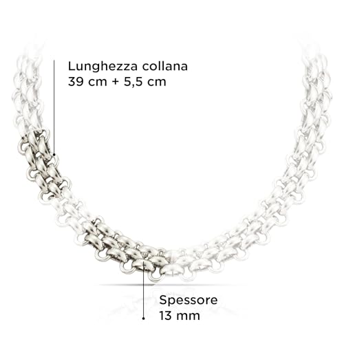 SAGA GIOIELLI Łańcuszek damski ze stali nierdzewnej pleciony srebrny łańcuszek o długości 39 + 5,5 cm pudełko prezentowe (grubość 13 mm)