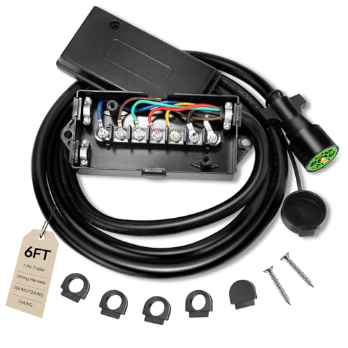 Gubrdfrsod 6 Ft 7 Pin Trailer Wiring Harness With 7 Gang Junction Box Heavy Duty 7 Way Trailer Junction Box 7 Pole Waterproof for RV Trailers Campers 7 Pin Trailer Plug With Dust Cover- Pure Copper