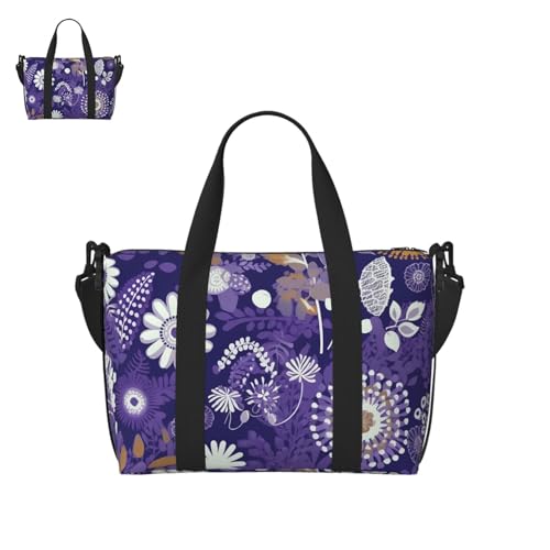 White Flowers Duffle Bag for Men Women Gym Bag with Shoes Compartment Travel Bags Lightweight Overnight Bags