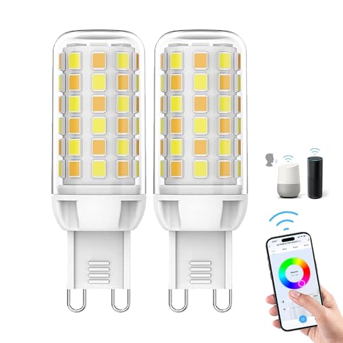 Lampadine LED G9 Wi-Fi Smart dimmerabili, 3 W, 320 lumen, AC 230 V, 2700 K-6000 K, luminosità regolabile dall'1% al 100%, compatibili con Alexa/Google Home, controllo vocale.(2pcs)