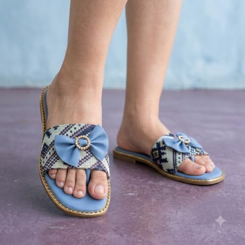 Image of Women's Printed Bow Detail Flat Sandals | Casual Comfort Slippers for Girls