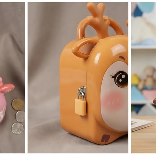 Image of Sajani Cute Cartoon Creative Portable Piggy Bank, Money Saving Box with Combination Lock, Mini Coin Bank Gifts for Boys and Girls, Best Return Gifts for Kids (Pack of 1) (Antler - Orange)