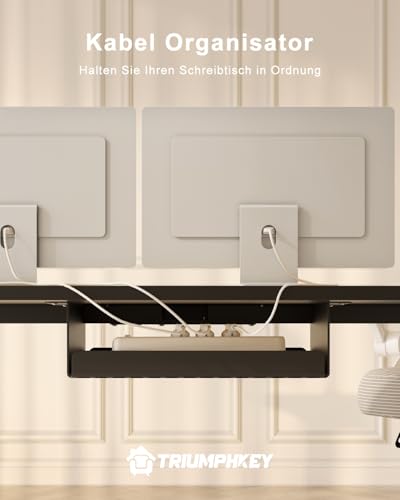 TRIUMPHKEY Höhenverstellbarer Schreibtisch 160x80, 18mm Tischplatte & USB-A – Ansicht 6