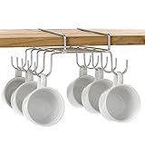MyGift 10 Hook Under-The-Shelf Mug Rack, Metal Espresso Cup Storage Holder & Drying Rack, Silver