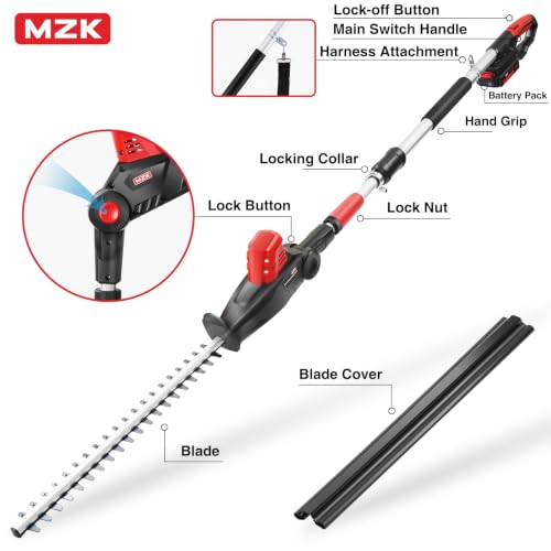 MZK 20V Pole Hedge Trimmer,57cm Blade,2.4m,2x4.0Ah Pro Battery Packs - Image 2