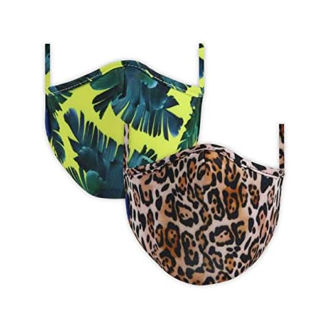 BONDIR x Sonix (2-Pack) AIR GUARD Premium Structured Reusable Fitted Fabric Face Mask for Women, Leopard + Palm Leaves (Wild Thing) Cover