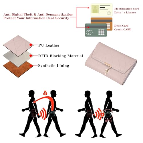 Wallet Woman Leather Small Bifold RFID Blocking Card Holder Ladies Wallet with Zipper Coin Pocket3