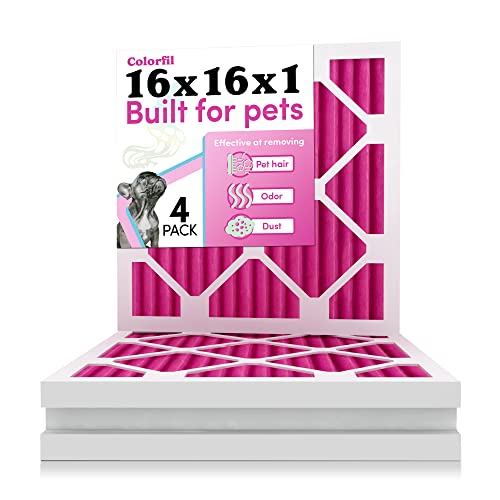 Image of 16x16x1 Air Filter by Colorfil | Color Changing Filters for Cat and Dog Odor | MERV 8 Furnace AC Filter for Pet Hair and Dust | 15.75 inchx15.75 inchx0.75 inch Exact Size | Pack of 4
