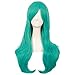 MapofBeauty 28 Inch/70cm Women Side Bangs Long Curly Hair Cosplay Wig (Teal Green)