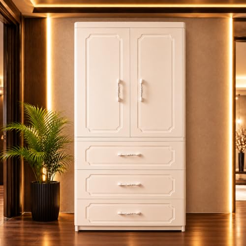Image of Kids Plastic Wardrobe for Clothes Storage | Baby Cupboard & Almirah with Hanging Rod & Shelves | Portable Collapsible Storage Cabinet for Bedroom | Cartoon Kids Wardrobe