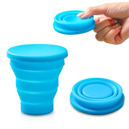 UNIHOC Vaso Plegable, Vaso Plegable Silicona, Reutilizable Taza Plegable, Juego de Vasos Portátiles, Tazas de Viaje de Plegables, con Tapa Reutilizable y Mosquetón, para Picnic, Camping, Viajes