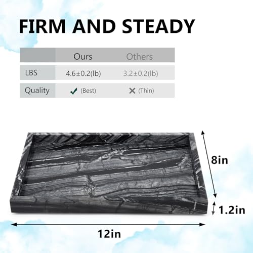 Image of Real Natural Marble Tray for Bathroom, Vanity, Kitchen and Desktop, Rectangle Genuine Marble Stone Tray for Jewelry, Cosmetics, Candles, Lotion, Perfume (Wood Grain, 12 inch x 8 inch x 1.2 inch)