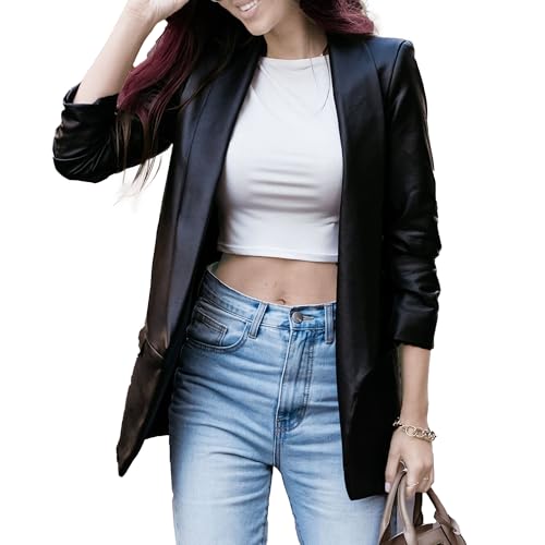 Manteau de motard surdimensionné veste tendance en similicuir femme noir S