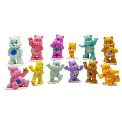 12PCS Bear Minifigure Cake Topper - Cute 3D Lovely Bear with Heart, PVC Decoration for Birthday Cakes, Cupcakes, Baby Shower, Valentine’s Day, Party Supplies (Random Chest Pattern, 2 inches)