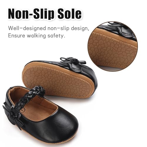 Image of Baby Girl Mary Jane Flats Dress Shoes - Infant Newborn Shoes Anti-Slip Soft PU Leather Party School Wedding Princess Baby Girl Shoes 0-18M