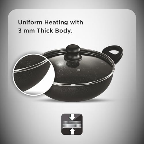 Image of Butterfly Granza Non Stick Kadai with Glass Lid | 240 mm |Non-Stick Premium Virgin Aluminium | Induction Base| PFOA Free | Scratch Resistant