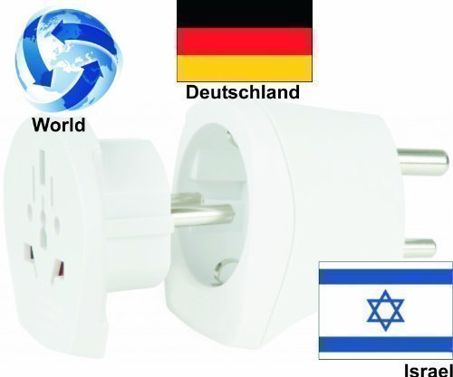 Preisvergleich Produktbild Design Reiseadapter Welt auf Israel + Deutschland (2er-Set, Steckdosenadapter IL, Kombistecker)