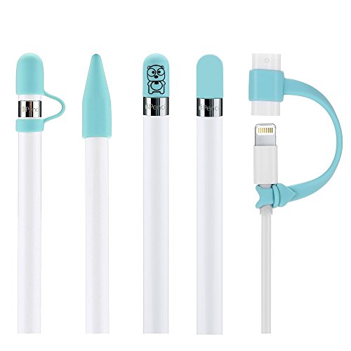 Teyomi 5-Pack Silicone Protective Accessories for Apple Pencil 1st Generation, Includes 2 Apple Pencil Cap Replacements, Apple Pencil Cap Holder, Apple Pencil Tip Cover, Cable Adapter Tether