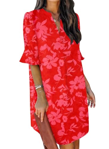Image of QACOHU Summer Dresses for Women V Neck Ruffle Short Sleeve Casual Shift Dress