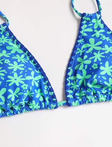 Image of ZAFUL Women Halter Dual Straps Whip Stitch Floral Triangle Bikini Swimsuits