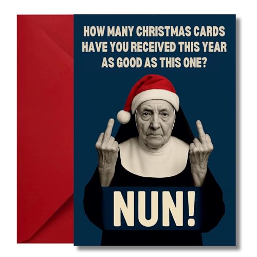 LimaLima Funny Christmas Card for Men Women Best Friends Humorous Xmas Card with Rude Nun Design Perfect for Work Colleagues and Family