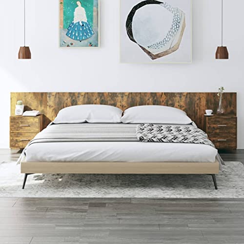 ZEYUAN Cabecero de Cama y mesitas, Cabeceira Cama, Cabezal De Cama, Mesilla De Noche, Cabecero Y Mesitas, Madera contrachapada Roble Ahumado