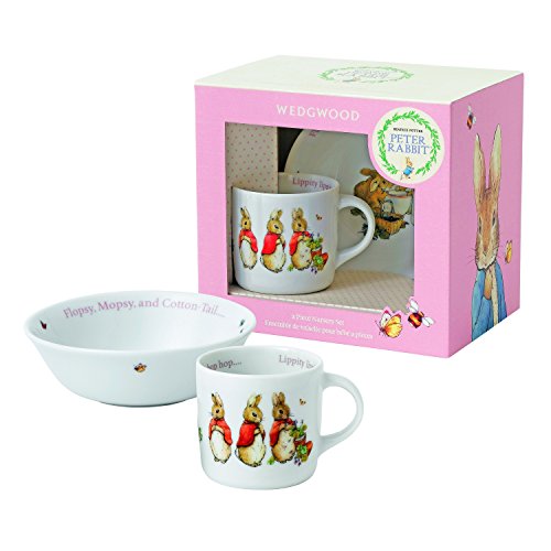 Wedgwood Girl's Peter Rabbit 2-Piece Bowl and Mug Set, White and Pink