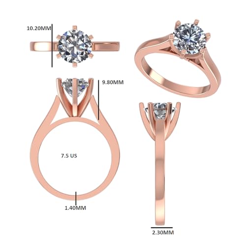 Image of 2 Ct. Certified Moissanite Tiffany Inspired Round Solitaire Ring for Women & Men, 925 Sterling Silver, 18k Gold Plated, Cathedral Set 6 Claw Design, Luxury Gift for Her