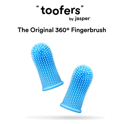Jasper Dog Toothbrush, 360º Finger Toothbrush Kit, Ergonomic Design, Full Surround Bristles For Easy Teeth Cleaning, Dental Care For Puppies, Cats And Small Pets, Blue 2-Pack #TOP1