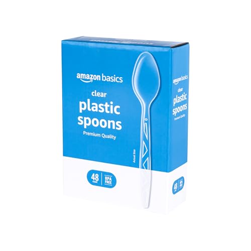 Amazon Basics Disposable Clear Plastic Spoons, Premium Quality, 48 Count