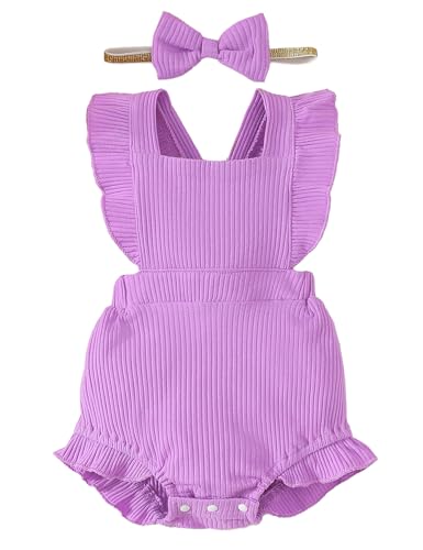 Image of Fullfamous Baby Girl Ruffled Jumpsuit and Headband Set