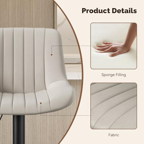 Image of Nalupatio Bar Stools Set of 2, Adjustable Modern Swivel Bar Stools with Backs, Counter Height Performance Fabric Island Chairs for Home Kitchen, Light Gray