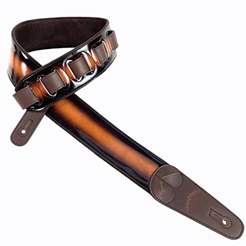 Walker & Williams GR-01 Sunburst Finish Guitar Strap with Pick Pockets & Padded Velour Back For Acoustic, Electric, And Bass Guitars