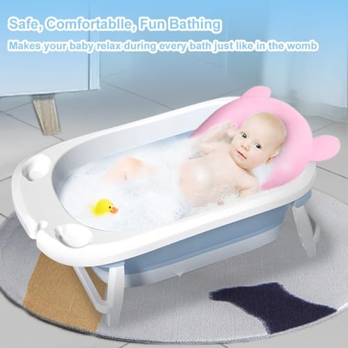 Image of Baby Bath Suspension Prevent Slip Pad, Soft Quick Dry Lightweight Baby Bath Cushion Pad, Newborn Bathtub Mat Infant Bath Supporter Nonslip Floating Bathing Tub Seat for Assisted Sitting (Pink)