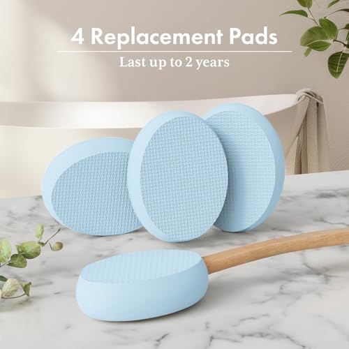 Image of AmazerBath Lotion Applicator for Back, Feet, 4 Replaceable Pads with Long Handle, Back Sunscreen Applicator for Elderly, Women, Apply Cream Medicine Skin Cream Moisturizer Sunscreen Tanner, Blue