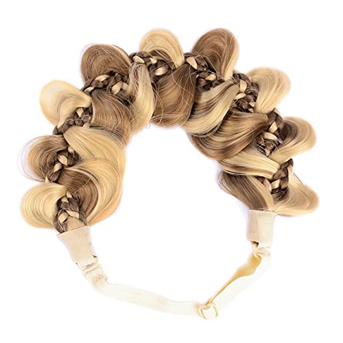 BOBIYA Kinky Gourd Synthetic Hair Braided Headband Wide Plaited Headband Elastic Stretch Plait Hairband (Highlighted)