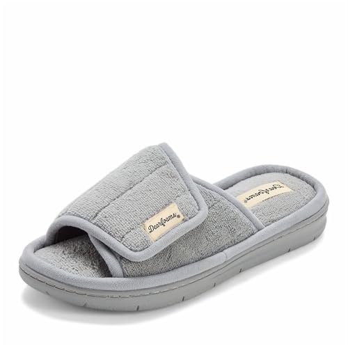 Dearfoams Women's Adjustable Indoor/Outdoor Machine Washable Memory Foam Slide Slipper, Sleet Terry...