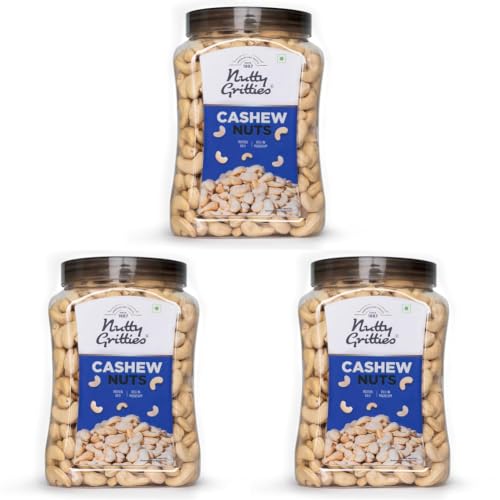 Image of Nutty Gritties Premium Jumbo Size Cashews 1Kg | W240 Grade | Rich in Protein | Crunchy & Fresh | Resealable Jar | Healthy Snack (Pack of 3)