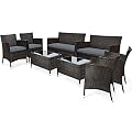 COSTWAY 8PCS Rattan Patio Furniture Set, Outdoor Wicker Rattan Chairs with Coffee Table, Rattan Cushioned Conversation Set for Backyard Balcony Porch Poolside, Grey
