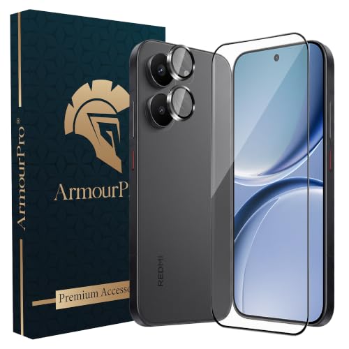 Image of ArmourPro Edge to Edge Tempered Glass for Redmi Turbo 5 with Black Camera Ring Guard, 9H Screen Protector, Anti-Scratch, Anti-Fingerprint, Bubble-Free Installation Kit