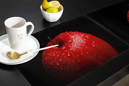 Sun-Shine Black Placemats Set Of 4 Red Apples Painting Placemat For Dining Table Decorations, Washable Table Mats For Kitchen Dinner Banquet Water Drop Fruit #TOP4