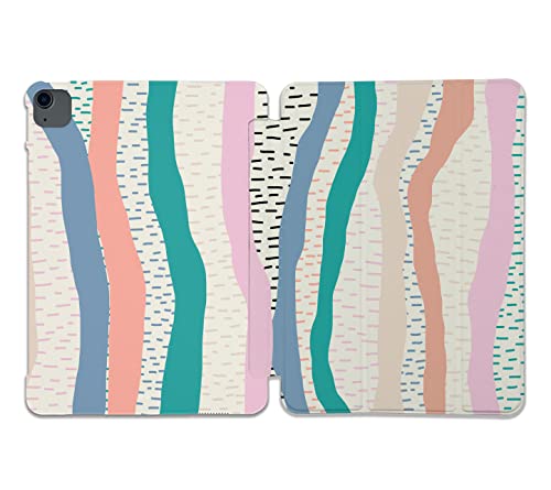 Cute Modern Colorful Stripes Pattern Case Compatible with All Generations iPad Air Pro Mini 5 6 11 inch 12.9 10.9 10.2 9.7 7.9 Plastic Fabric Cover Slim Smart Stand SN448 (12.9' iPad Pro 3/4/5 gen)